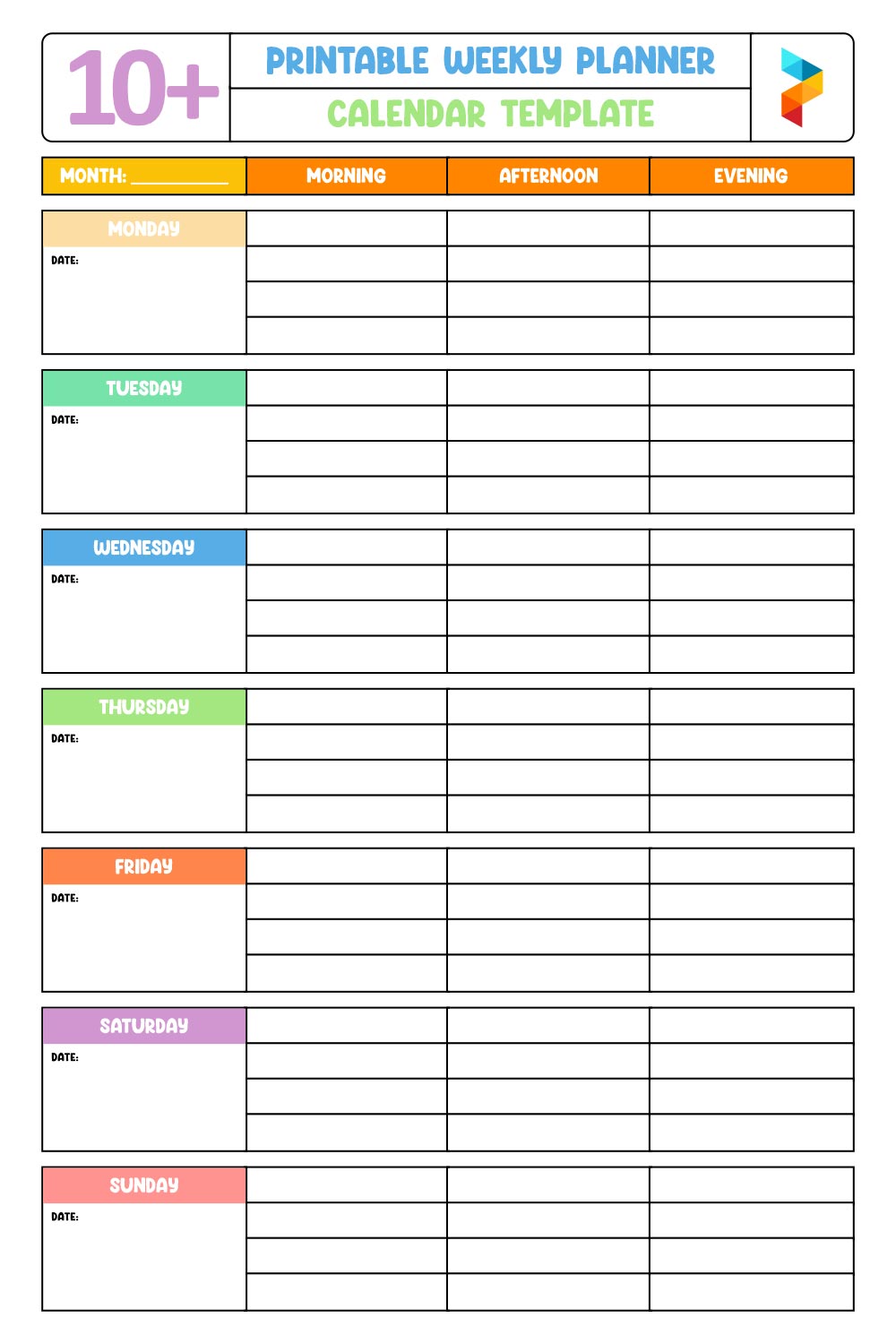 calendar template morning afternoon evening microsoft word