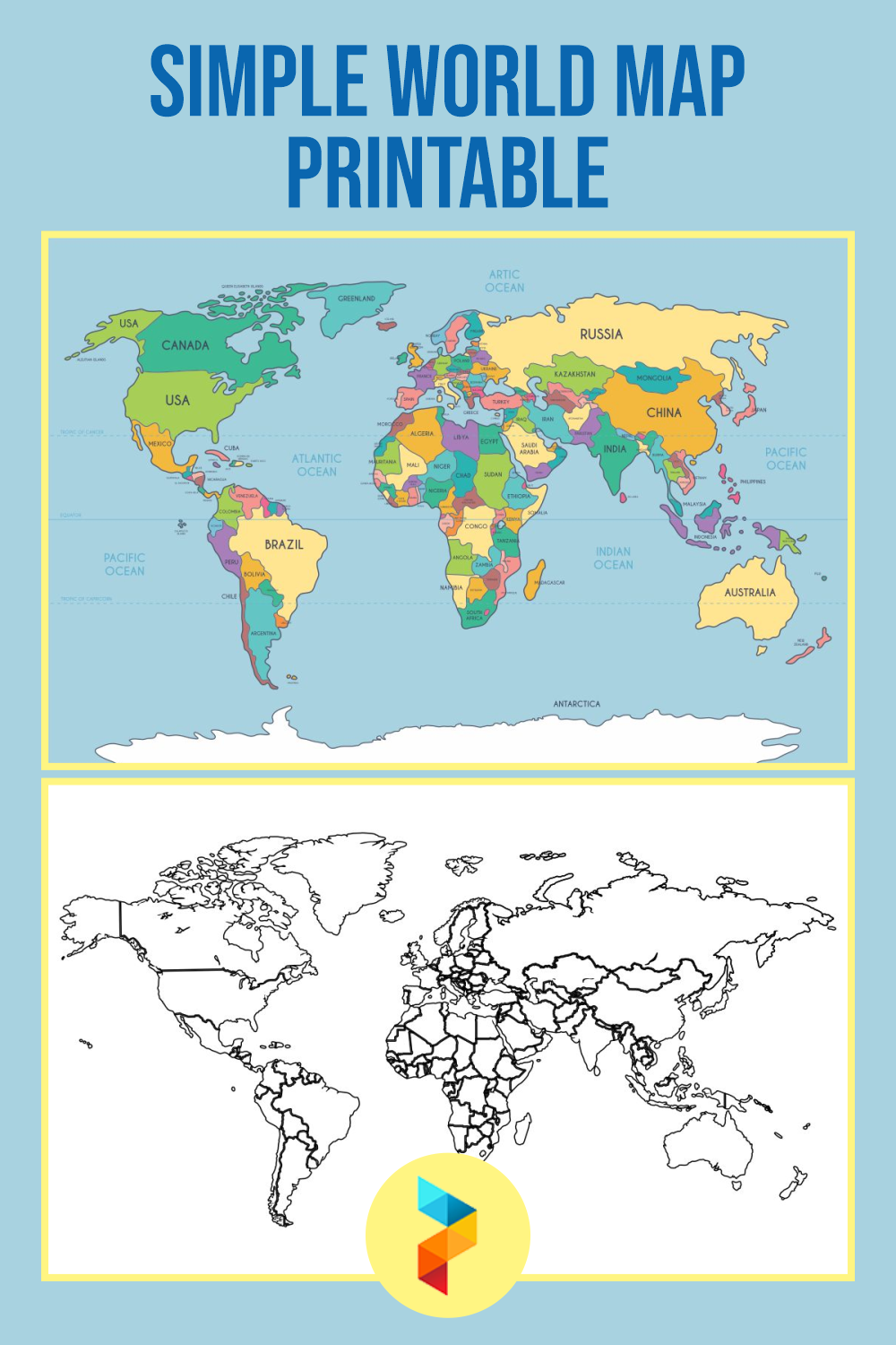 10 Best Simple World Map Printable - printablee.com