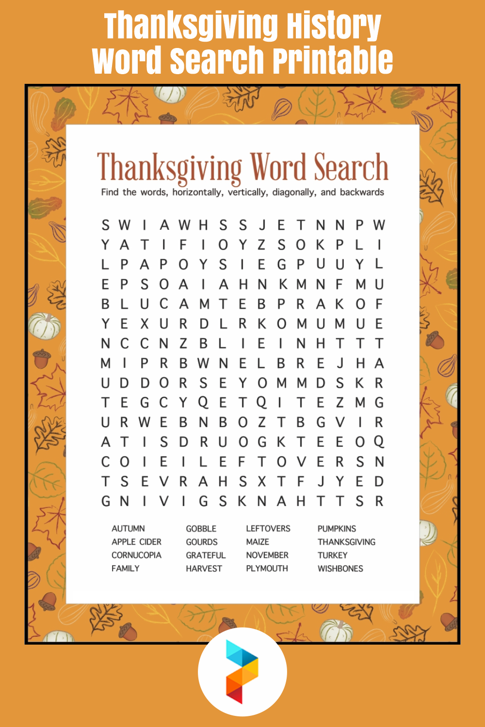 Thanksgiving History Word Search Printable