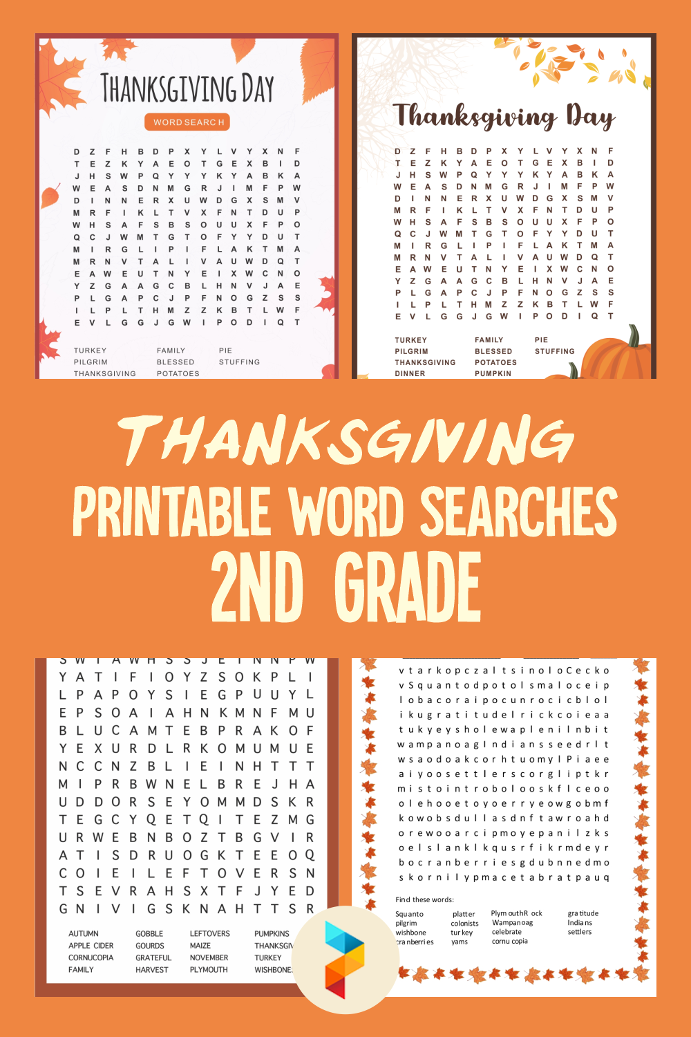 Thanksgiving Word Searches 2nd Grade