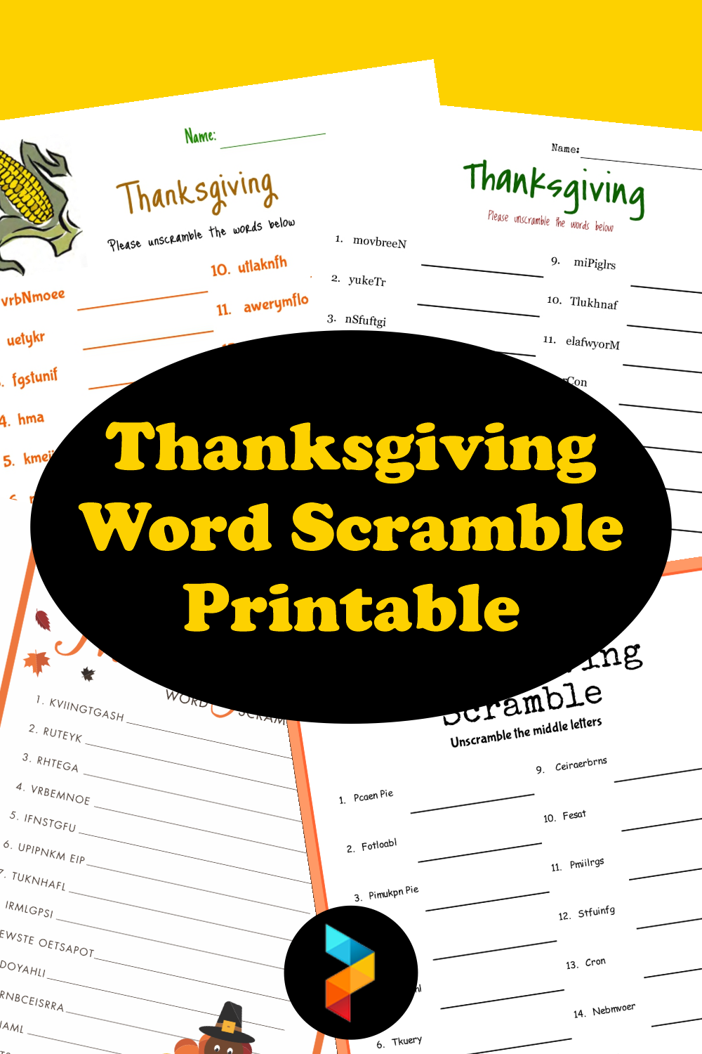 Thanksgiving Word Scramble Printable Free