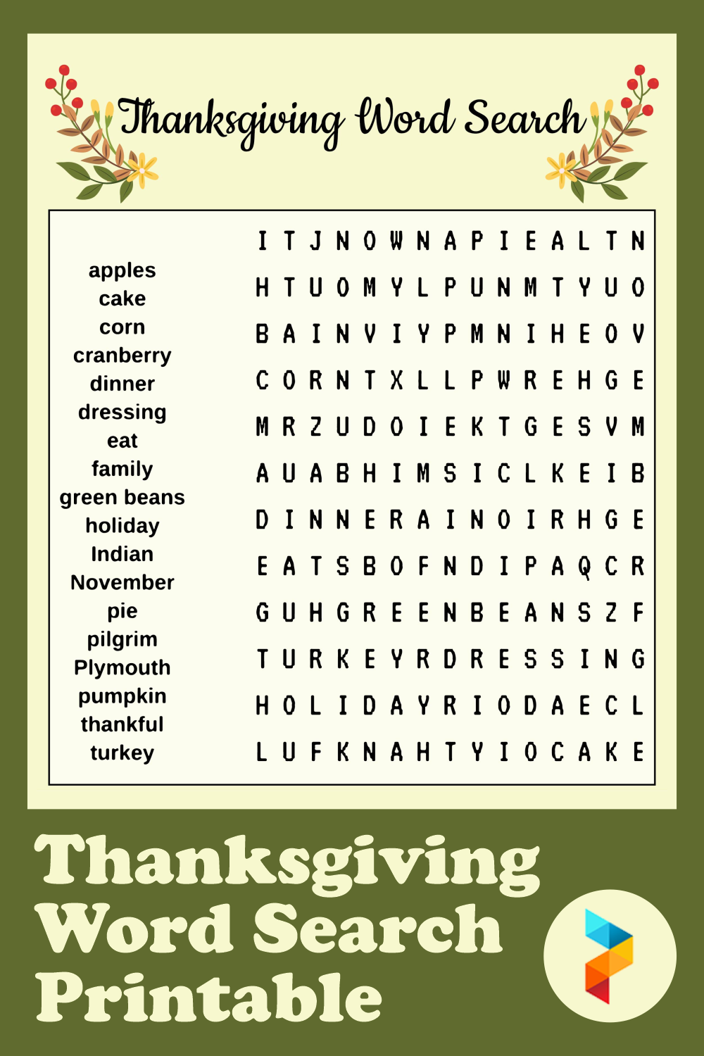 Thanksgiving Word Search