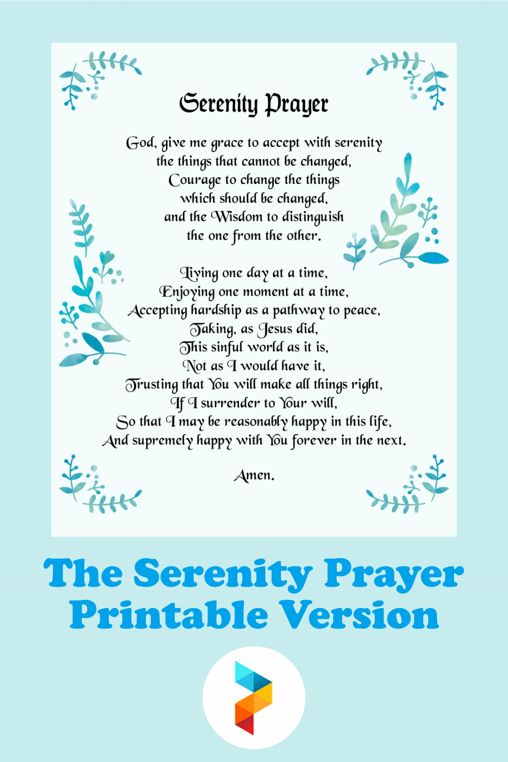 Serenity Prayer Full Version Printable