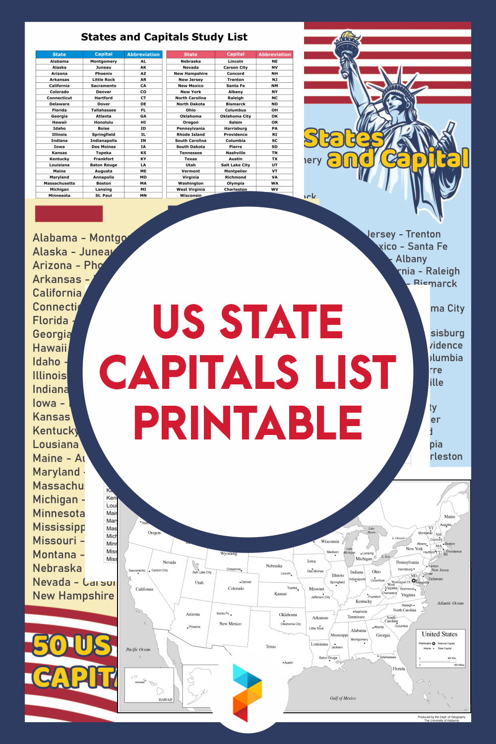 Us State Capitals List Printable