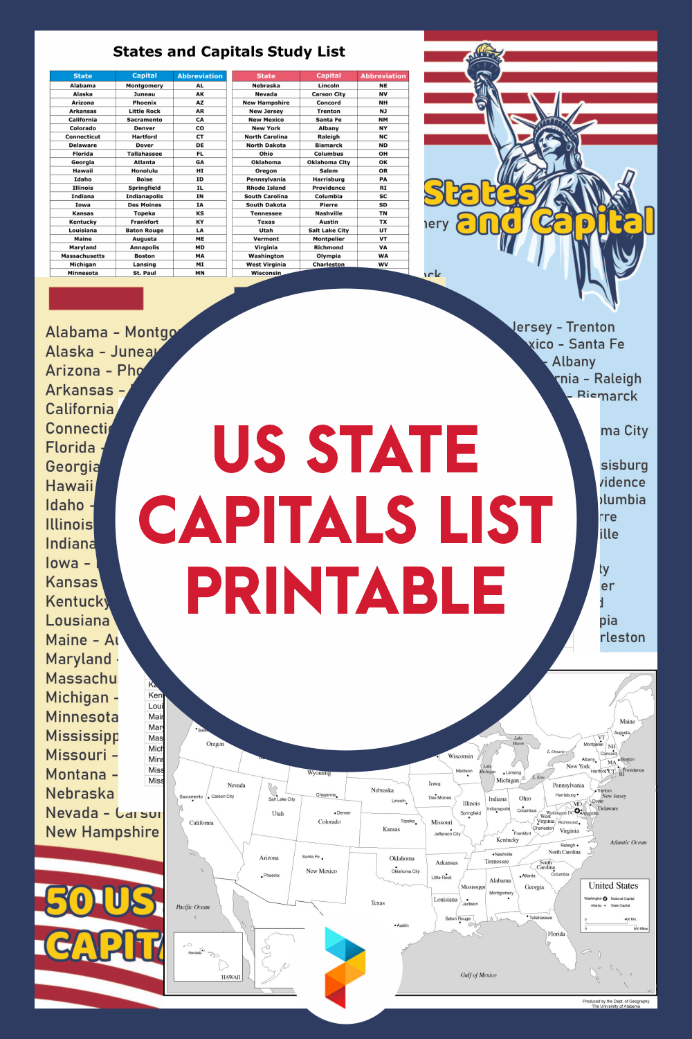 States And Capitals Printable List