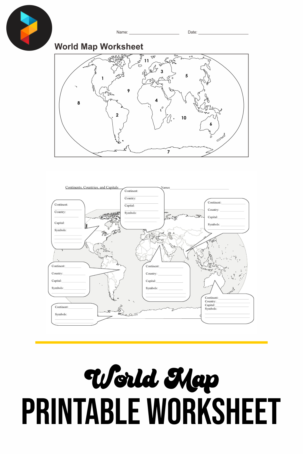 22 Best World Map Printable Worksheet - printablee.com In Parts Of A Map Worksheet